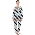 Pattern, Black, Blue, Gold, Lines, Stripes Women s Long Sleeve Satin Pajamas Set	