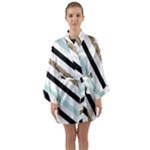 Pattern, Black, Blue, Gold, Lines, Stripes Long Sleeve Satin Kimono