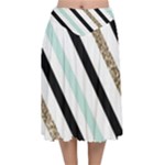 Pattern, Black, Blue, Gold, Lines, Stripes Velvet Flared Midi Skirt