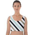 Pattern, Black, Blue, Gold, Lines, Stripes Velvet Crop Top