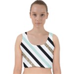 Pattern, Black, Blue, Gold, Lines, Stripes Velvet Racer Back Crop Top