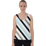 Pattern, Black, Blue, Gold, Lines, Stripes Velvet Tank Top