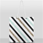 Pattern, Black, Blue, Gold, Lines, Stripes Full Print Rope Handle Tote (Large)