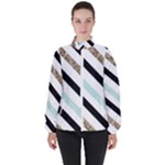 Pattern, Black, Blue, Gold, Lines, Stripes Women s High Neck Windbreaker