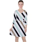 Pattern, Black, Blue, Gold, Lines, Stripes Quarter Sleeve Ruffle Waist Dress