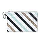 Pattern, Black, Blue, Gold, Lines, Stripes Canvas Cosmetic Bag (Medium)