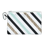 Pattern, Black, Blue, Gold, Lines, Stripes Canvas Cosmetic Bag (Large)