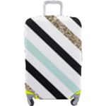 Pattern, Black, Blue, Gold, Lines, Stripes Luggage Cover (Large)