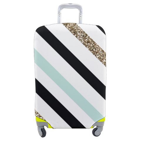 Pattern, Black, Blue, Gold, Lines, Stripes Luggage Cover (Medium) from ArtsNow.com