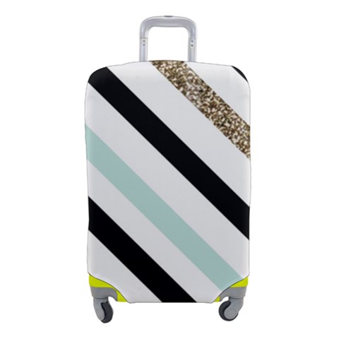 Pattern, Black, Blue, Gold, Lines, Stripes Luggage Cover (Small) from ArtsNow.com