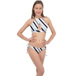 Pattern, Black, Blue, Gold, Lines, Stripes Cross Front Halter Bikini Set