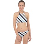 Pattern, Black, Blue, Gold, Lines, Stripes Halter Bikini Set