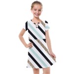 Pattern, Black, Blue, Gold, Lines, Stripes Kids  Cross Web Dress