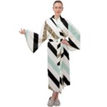 Pattern, Black, Blue, Gold, Lines, Stripes Maxi Velvet Kimono