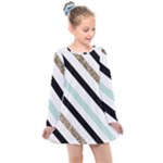 Pattern, Black, Blue, Gold, Lines, Stripes Kids  Long Sleeve Dress