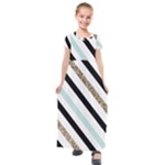 Pattern, Black, Blue, Gold, Lines, Stripes Kids  Short Sleeve Maxi Dress