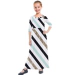 Pattern, Black, Blue, Gold, Lines, Stripes Kids  Quarter Sleeve Maxi Dress