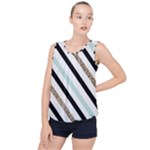 Pattern, Black, Blue, Gold, Lines, Stripes Bubble Hem Chiffon Tank Top