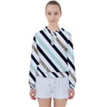 Pattern, Black, Blue, Gold, Lines, Stripes Women s Tie Up Sweat