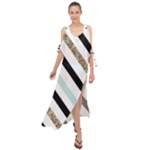 Pattern, Black, Blue, Gold, Lines, Stripes Maxi Chiffon Cover Up Dress