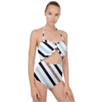 Pattern, Black, Blue, Gold, Lines, Stripes Scallop Top Cut Out Swimsuit