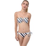 Pattern, Black, Blue, Gold, Lines, Stripes Twist Bandeau Bikini Set