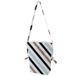 Pattern, Black, Blue, Gold, Lines, Stripes Folding Shoulder Bag