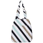 Pattern, Black, Blue, Gold, Lines, Stripes Center Zip Backpack