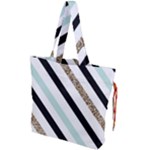 Pattern, Black, Blue, Gold, Lines, Stripes Drawstring Tote Bag