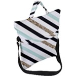 Pattern, Black, Blue, Gold, Lines, Stripes Fold Over Handle Tote Bag