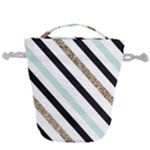 Pattern, Black, Blue, Gold, Lines, Stripes Drawstring Bucket Bag