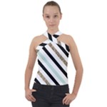 Pattern, Black, Blue, Gold, Lines, Stripes Cross Neck Velour Top