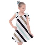 Pattern, Black, Blue, Gold, Lines, Stripes Kids  Tie Up Tunic Dress