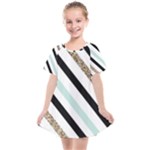 Pattern, Black, Blue, Gold, Lines, Stripes Kids  Smock Dress