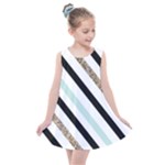 Pattern, Black, Blue, Gold, Lines, Stripes Kids  Summer Dress