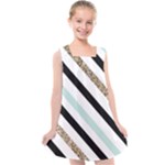 Pattern, Black, Blue, Gold, Lines, Stripes Kids  Cross Back Dress