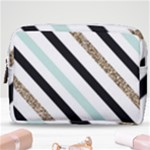 Pattern, Black, Blue, Gold, Lines, Stripes Make Up Pouch (Medium)