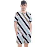 Pattern, Black, Blue, Gold, Lines, Stripes Men s Mesh T-Shirt and Shorts Set