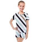 Pattern, Black, Blue, Gold, Lines, Stripes Kids  Mesh T-Shirt and Shorts Set