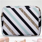 Pattern, Black, Blue, Gold, Lines, Stripes Make Up Pouch (Large)