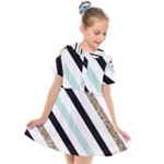 Pattern, Black, Blue, Gold, Lines, Stripes Kids  Short Sleeve Shirt Dress