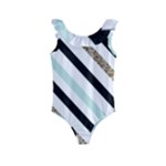 Pattern, Black, Blue, Gold, Lines, Stripes Kids  Frill Swimsuit