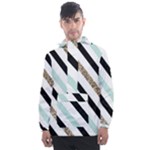 Pattern, Black, Blue, Gold, Lines, Stripes Men s Front Pocket Pullover Windbreaker