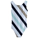 Pattern, Black, Blue, Gold, Lines, Stripes Kids  Cut-Out Back One Piece Swimsuit