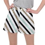 Pattern, Black, Blue, Gold, Lines, Stripes Women s Ripstop Shorts