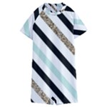 Pattern, Black, Blue, Gold, Lines, Stripes Kids  Boyleg Half Suit Swimwear