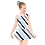 Pattern, Black, Blue, Gold, Lines, Stripes Kids  Skater Dress Swimsuit