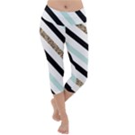 Pattern, Black, Blue, Gold, Lines, Stripes Lightweight Velour Capri Yoga Leggings