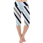 Pattern, Black, Blue, Gold, Lines, Stripes Lightweight Velour Cropped Yoga Leggings