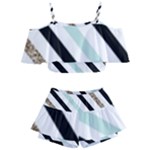 Pattern, Black, Blue, Gold, Lines, Stripes Kids  Off Shoulder Skirt Bikini